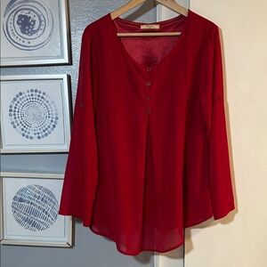 Cestyle Women’s Elegant Red Blouse with Button Detail Size M